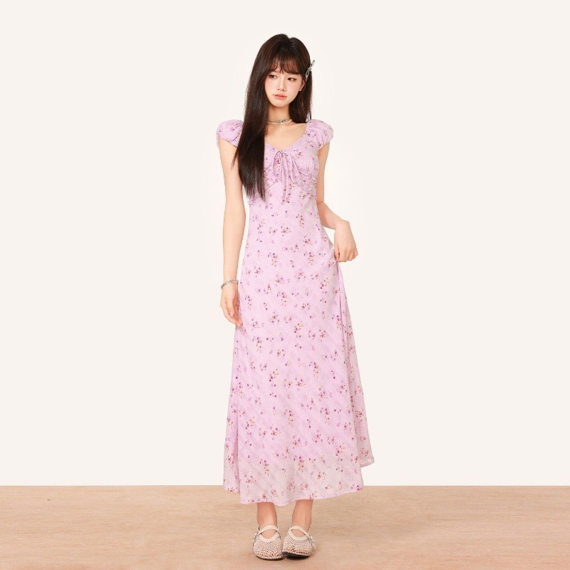 Embroidery Yellow Dress - フランス風イエローフローラルドレス レディース 2025新作 春先夏 海辺バカンススタイル スリムフィット