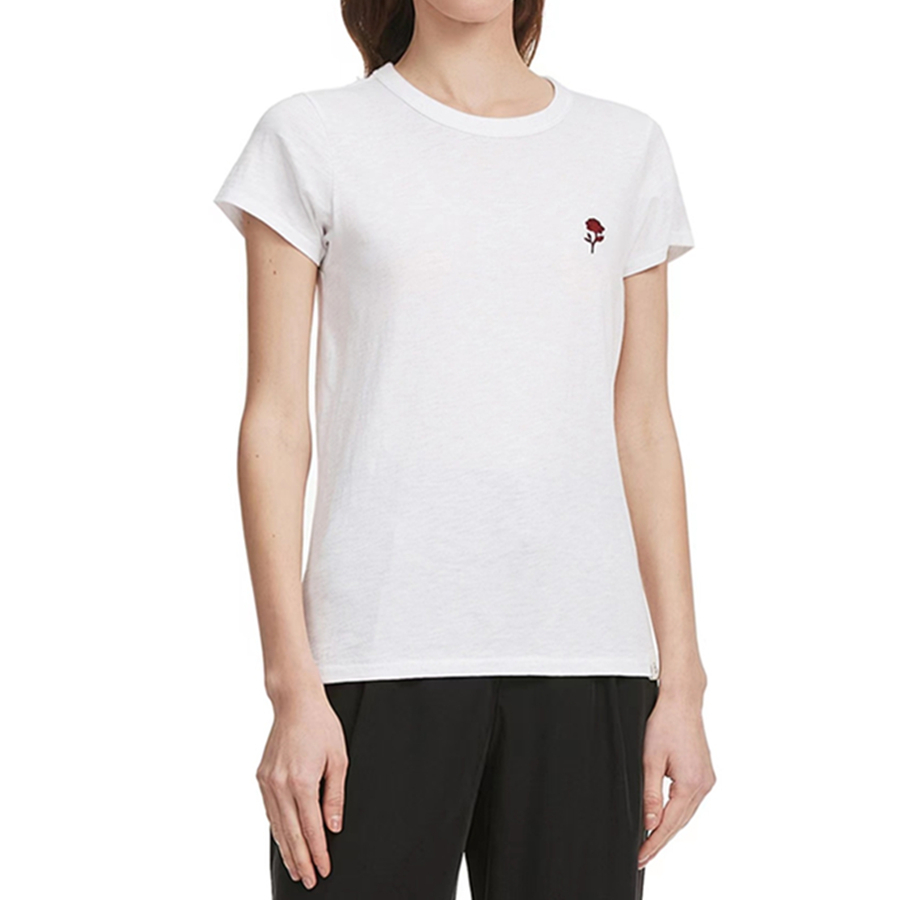 Embroidery Cotton Shirt - Maxdutti ミニマリスト夏 Tシャツ女性服女性服ファッションレディースエレガントなローズ刺繍半袖トップ Tシャツ