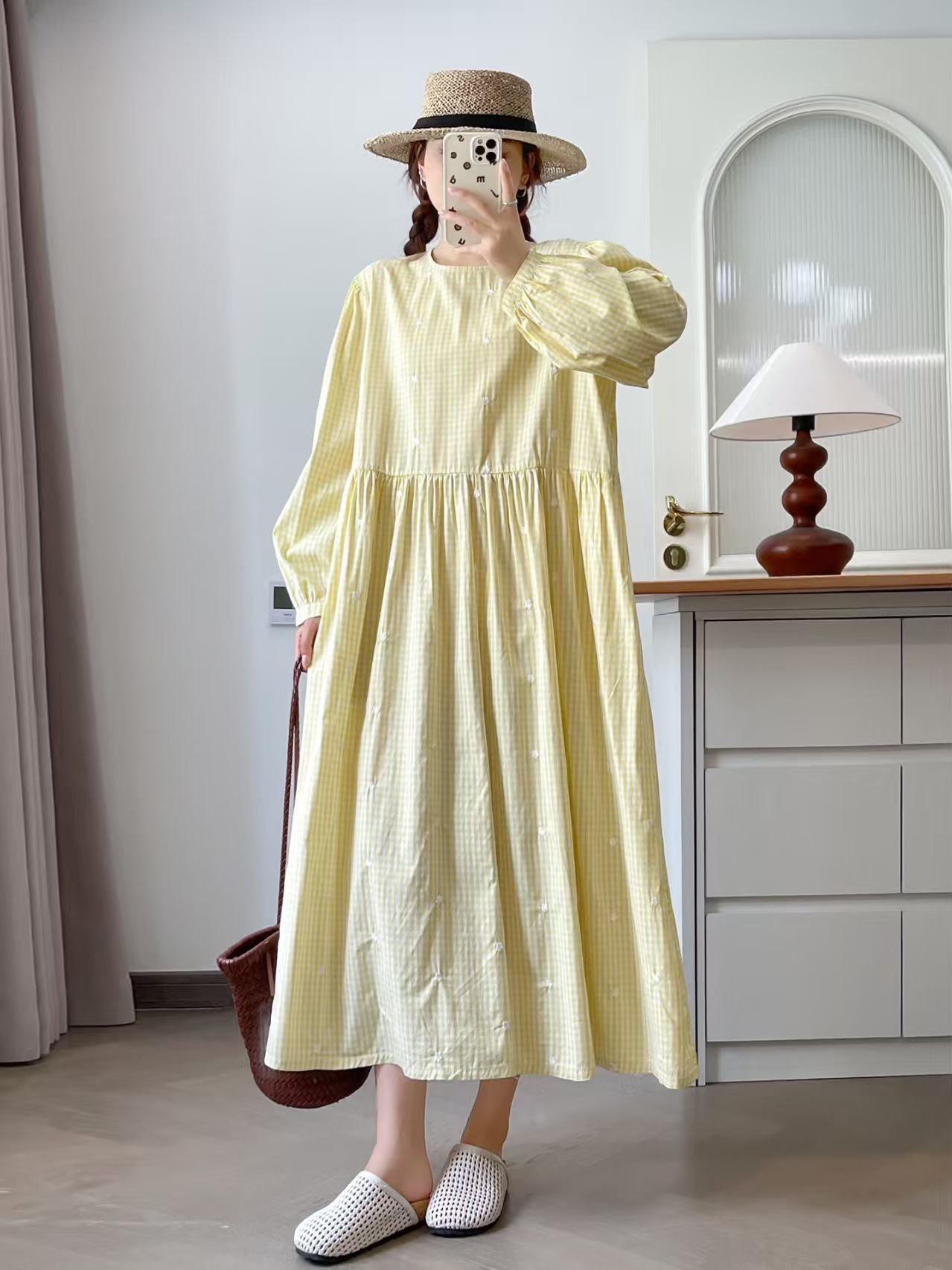 バスト 118 センチメートル森ガール秋和風甘い綿イエローブ - Embroidery Yellow Dress のレビューと価格