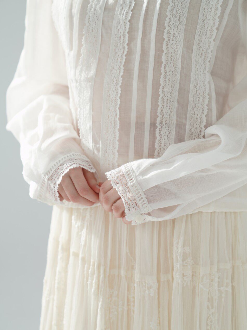 100cmバスト 100%ラミー薄い白ブラウス女性フレンチヴ - Embroidery Rose のレビューと価格