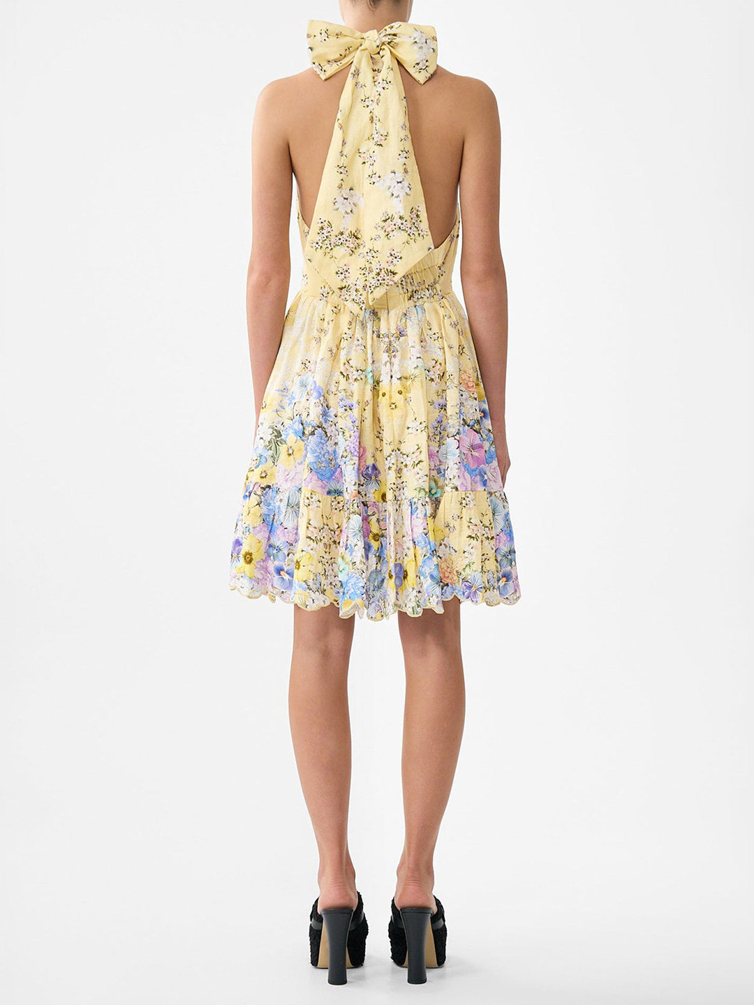 夏休みスタイル イエローの花柄刺繍レース ホローアウトAライ - Embroidery Yellow Dress のレビューと価格
