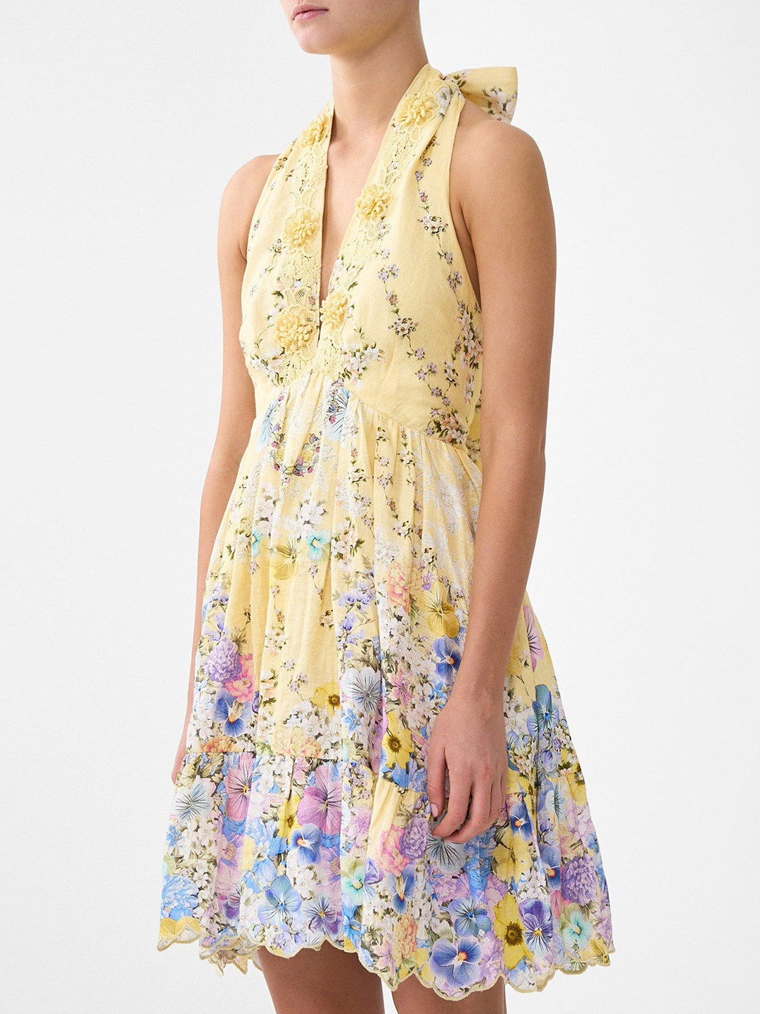 夏休みスタイル イエローの花柄刺繍レース ホローアウトAライ - Embroidery Yellow Dress のレビューと価格