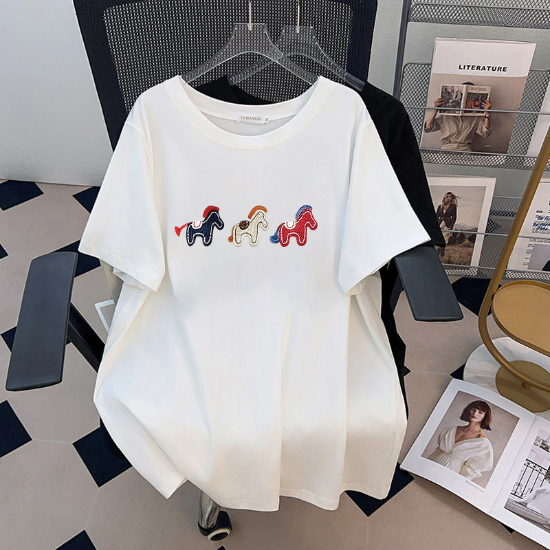 170 キロプラスサイズの女性のバスト 170 夏ルーズ半袖 - Embroidery Cotton Shirt のレビューと価格