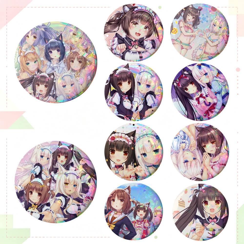 アニメ「Nekopara」の円形バッジ、ラペルピン、バックパ - Embroidery Reddit のレビューと価格