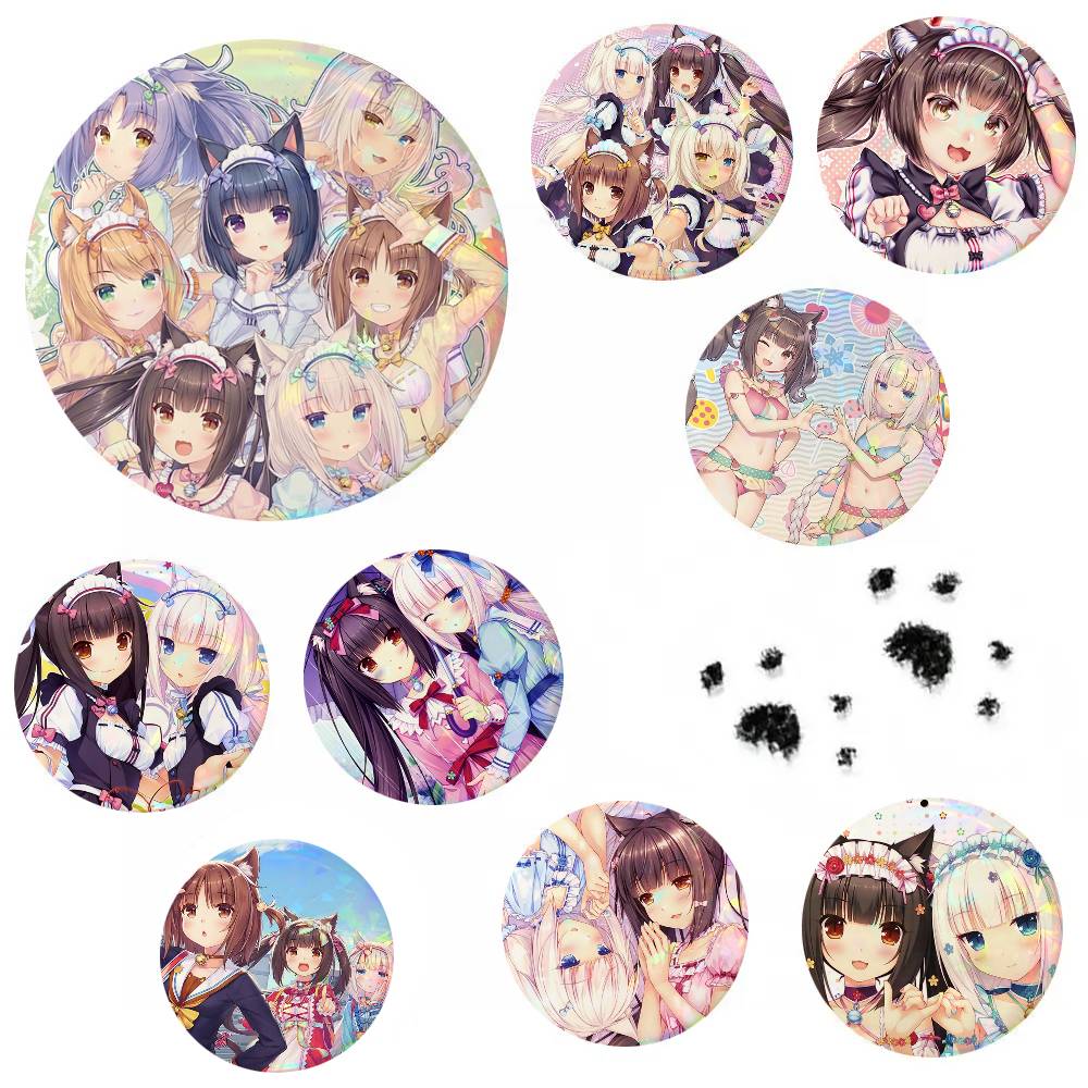 アニメ「Nekopara」の円形バッジ、ラペルピン、バックパ - Embroidery Reddit のレビューと価格